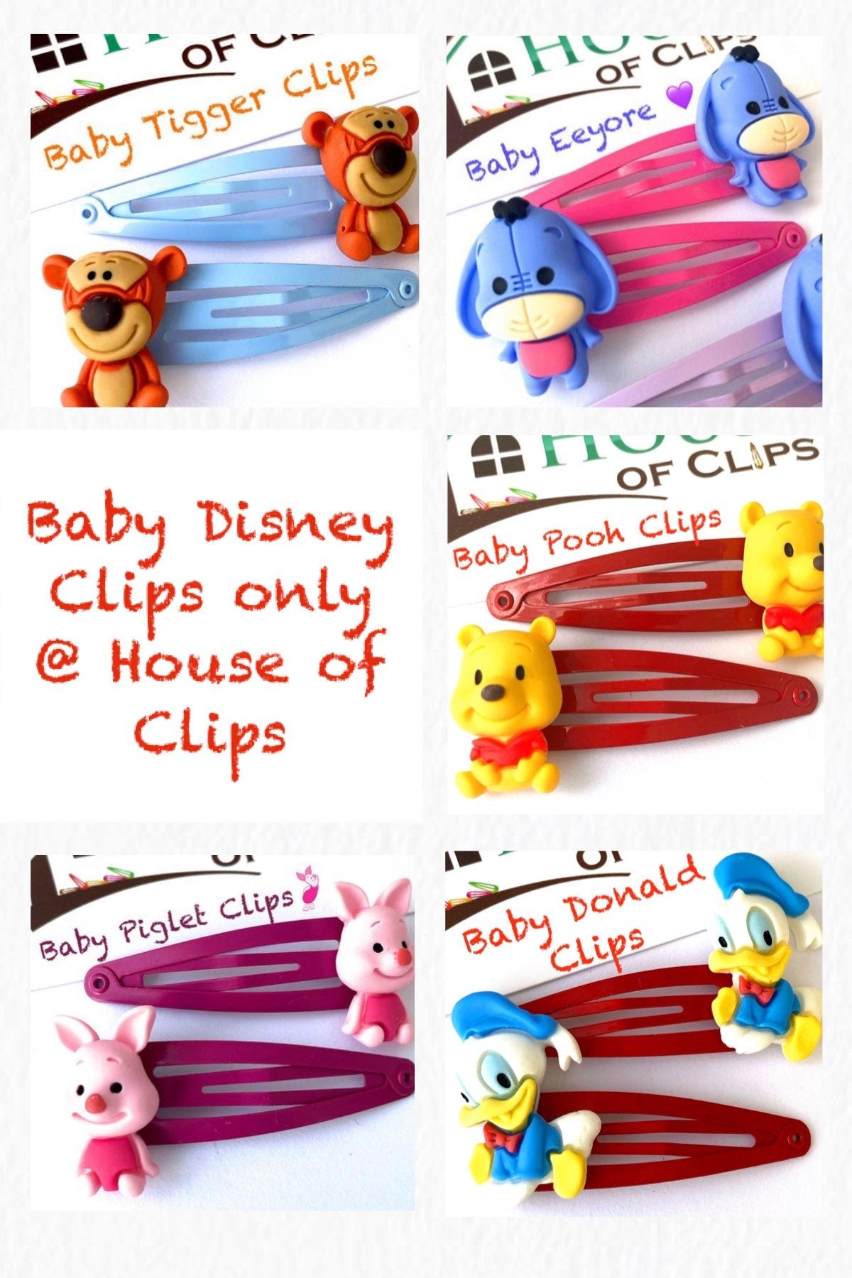 Pooh Bear Hair Clips: Baby Girl Red Snap Barrettes (Set of 2)