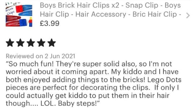 Brick Hair Clips x2: Building Block Snap Clip - 17 Colors