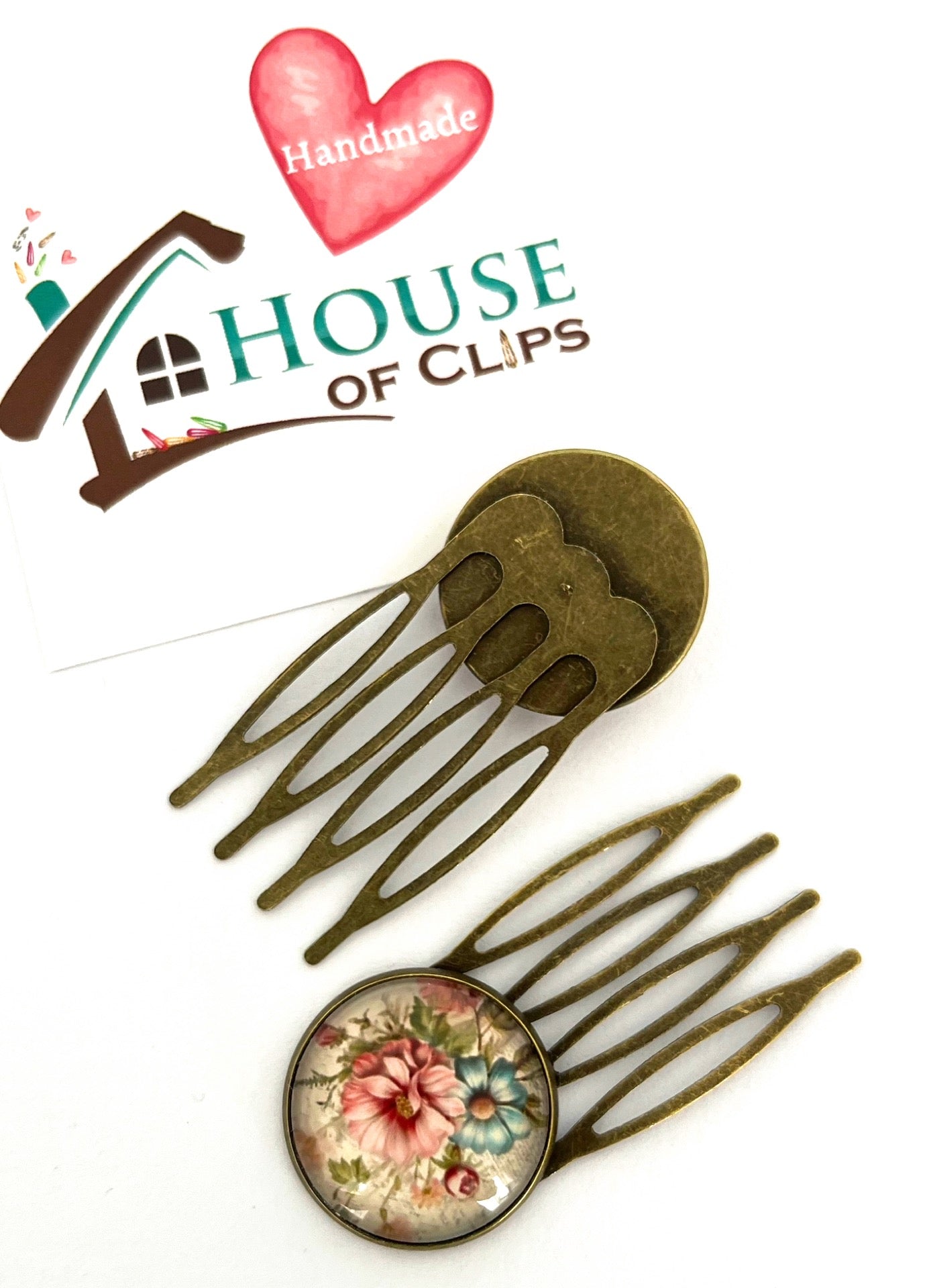 Vintage Floral Hair Combs | Bronze Bun Combs | Romantic Bridal & Cottage Garden Hair Accessories (Pair)