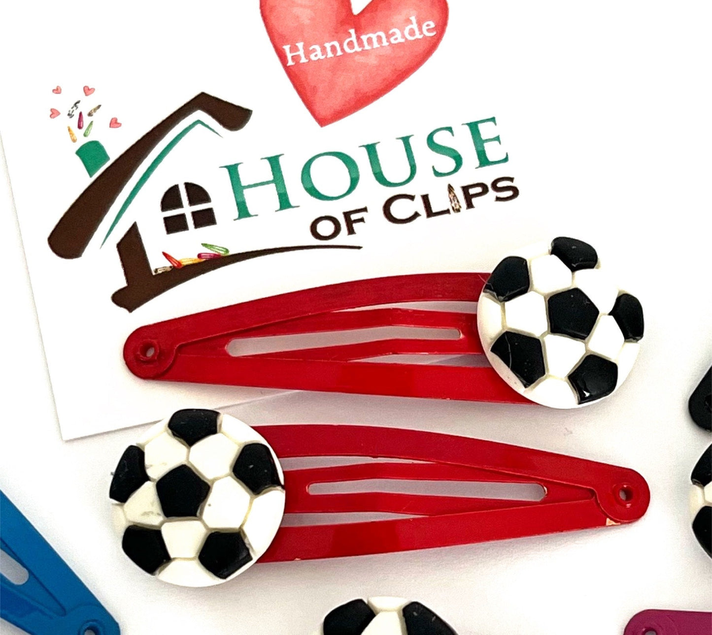 Football Hair Clips: Soccer Snap Barrettes - Gift for Girls (x2)