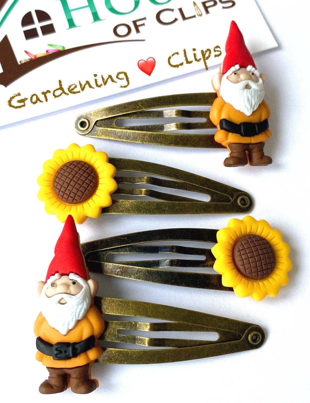 Gnome & Sunflower Hair Clips: Gardening Gift Set of 4
