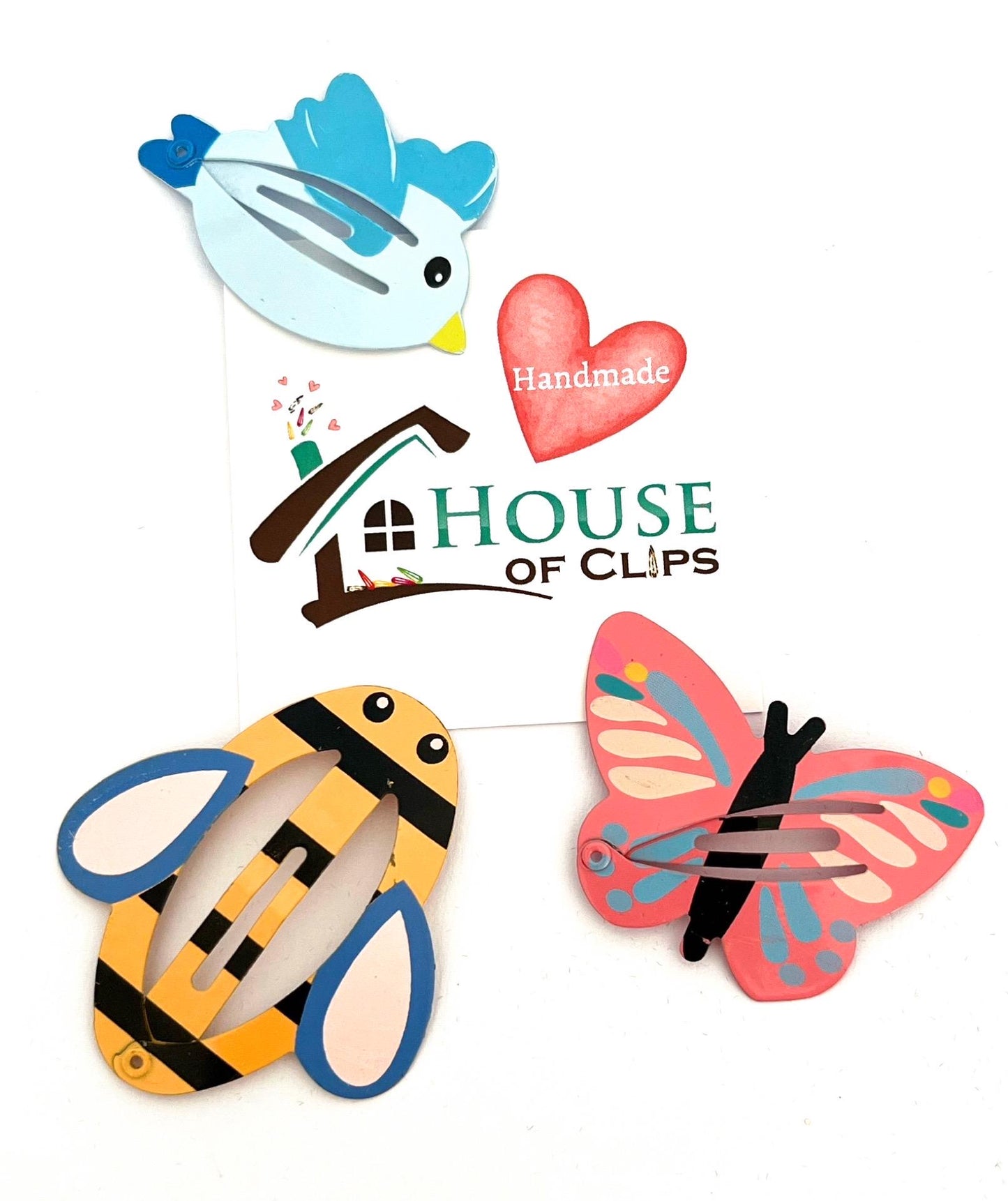Spring Kids Snap Clips: Butterfly, Bee & Bird Barrettes - Set of 3
