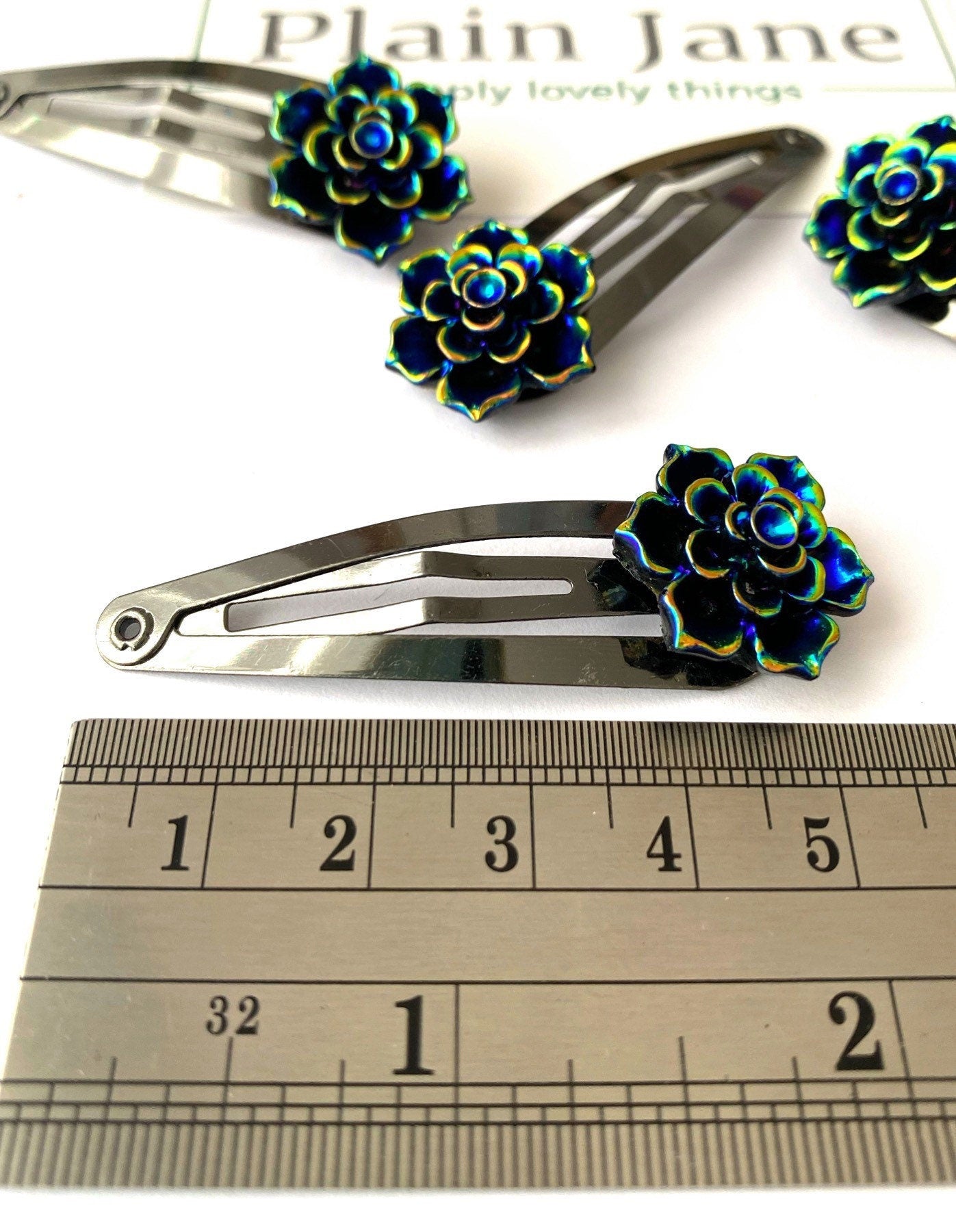 Black Baccara Rose Clip by Plain Jane x2 - Plain Jane Retro Black Hair Clip - Gothic Hair Clip - Goth Hair Clips