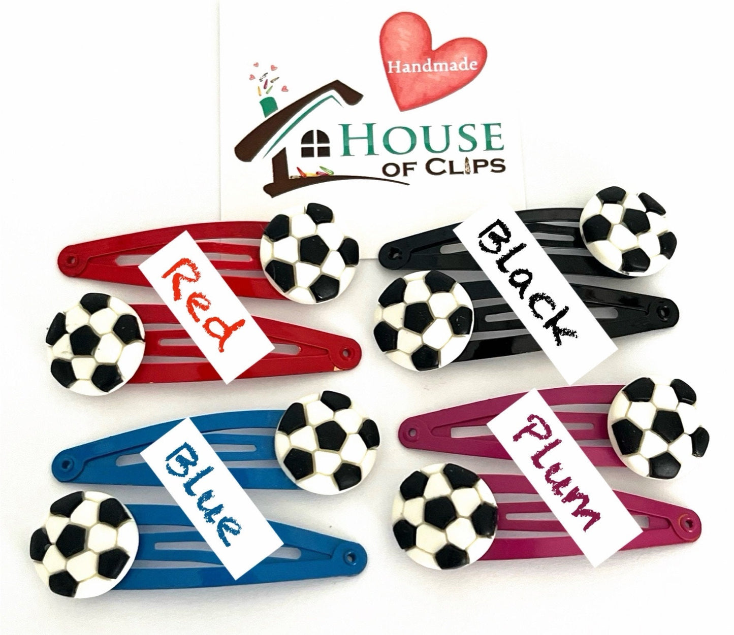 Football Hair Clips: Soccer Snap Barrettes - Gift for Girls (x2)