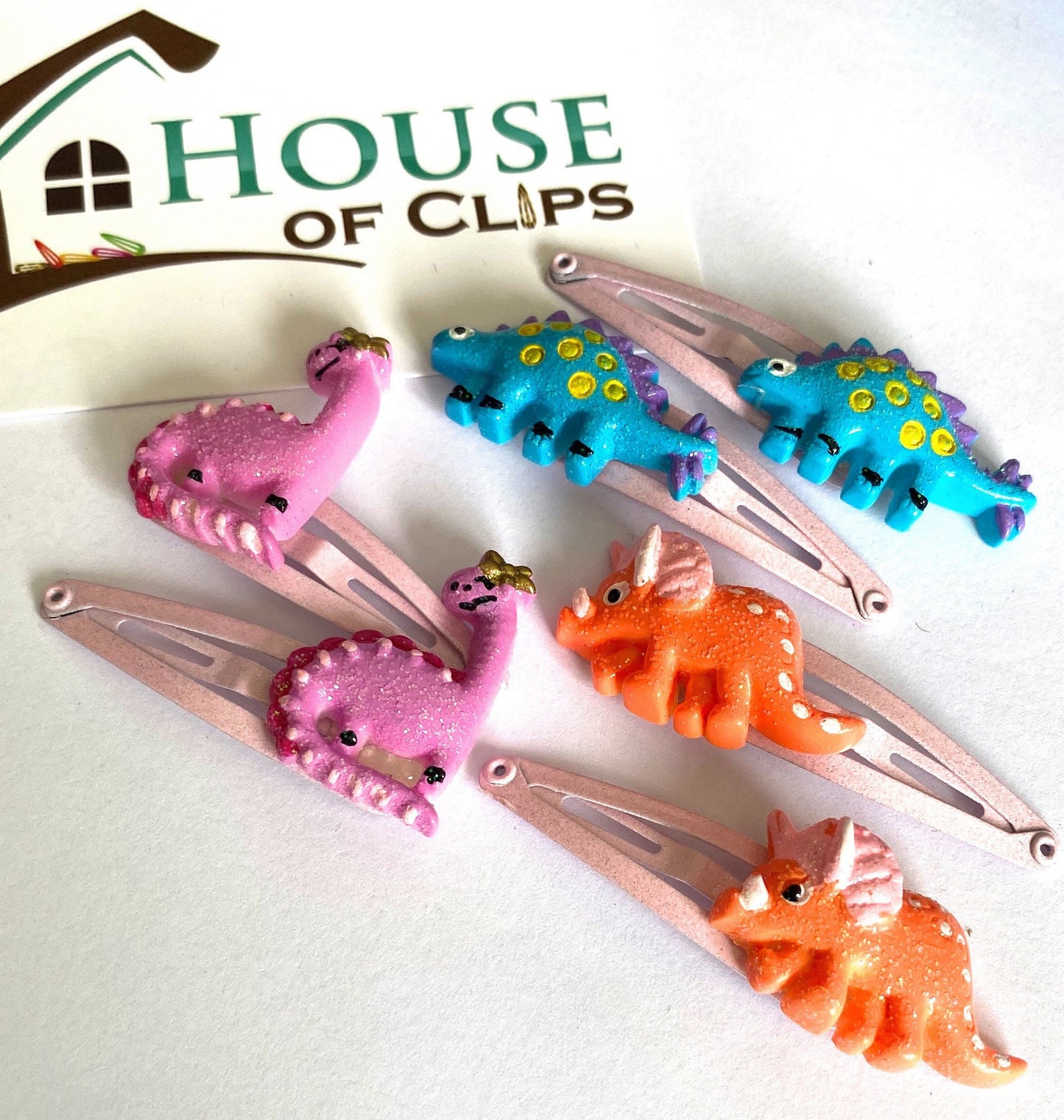 Dinosaur Hair Clips: Stegosaurus, Triceratops, Diplodocus (Set of 2)