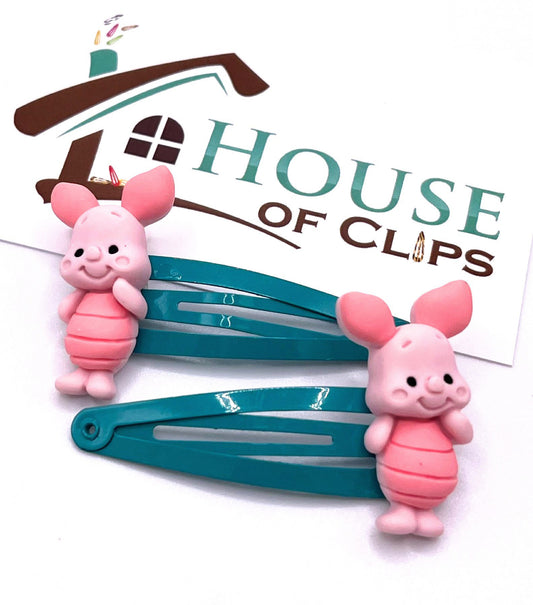 Love Piglet Hair Clips  - Piglet barrettes - Piglet snap clips - Pig hair clips - Pig gifts - Piglet Gift  - Kids Hair Clips