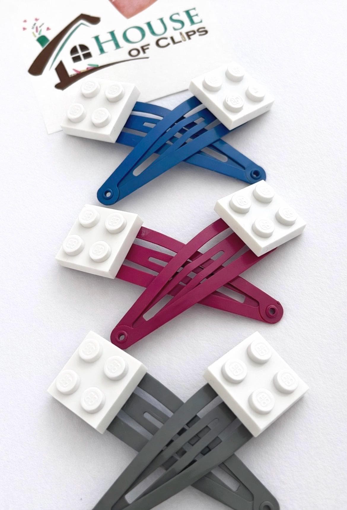 Brick Hair Clips x2: Building Block Snap Clip - 17 Colors