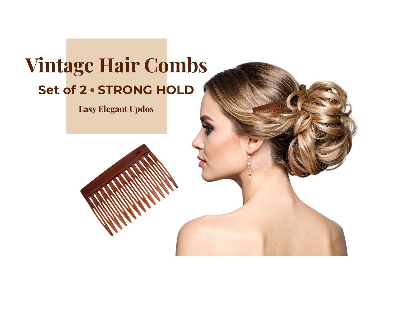 Vintage Hair Combs Set of 2, Retro Side Combs, Strong Hold French Comb, Easy Updo Hair Accessory, Ladies Hair Comb