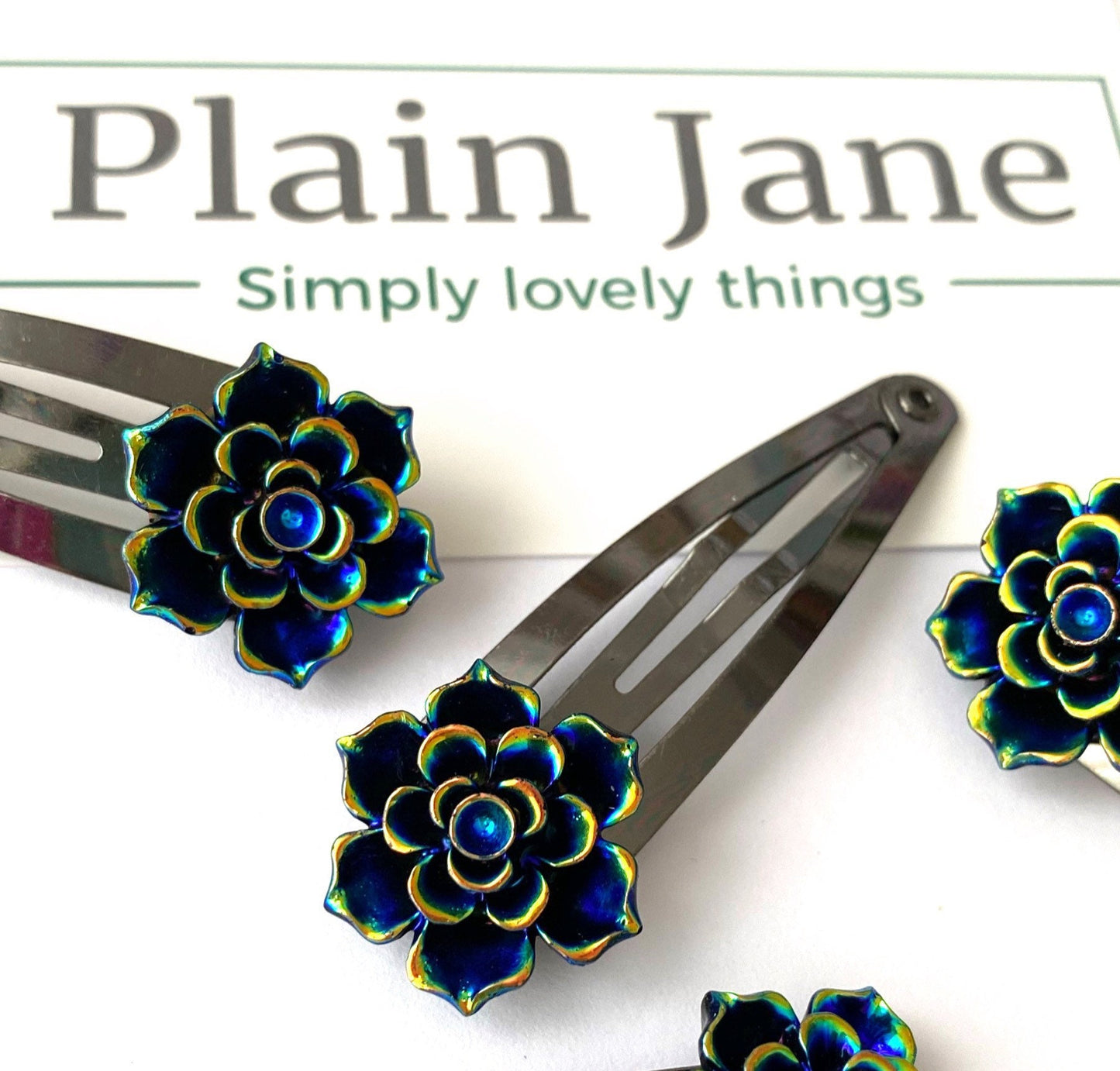 Black Baccara Rose Clip by Plain Jane x2 - Plain Jane Retro Black Hair Clip - Gothic Hair Clip - Goth Hair Clips