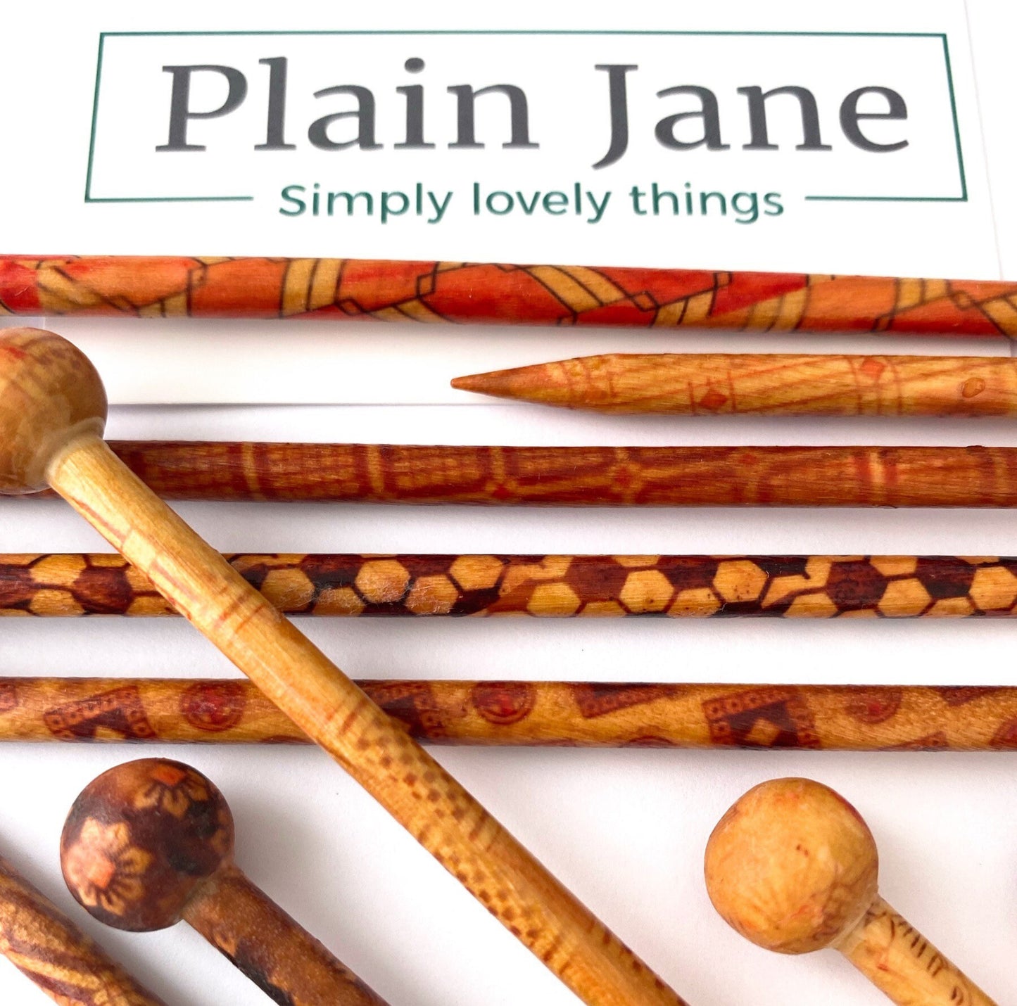 The Knitting Needle Hair Stick by Plain Jane - Natural Wooden Hair Stick - Wooden Bun Stick - Wooden Hair Stick with Ball End