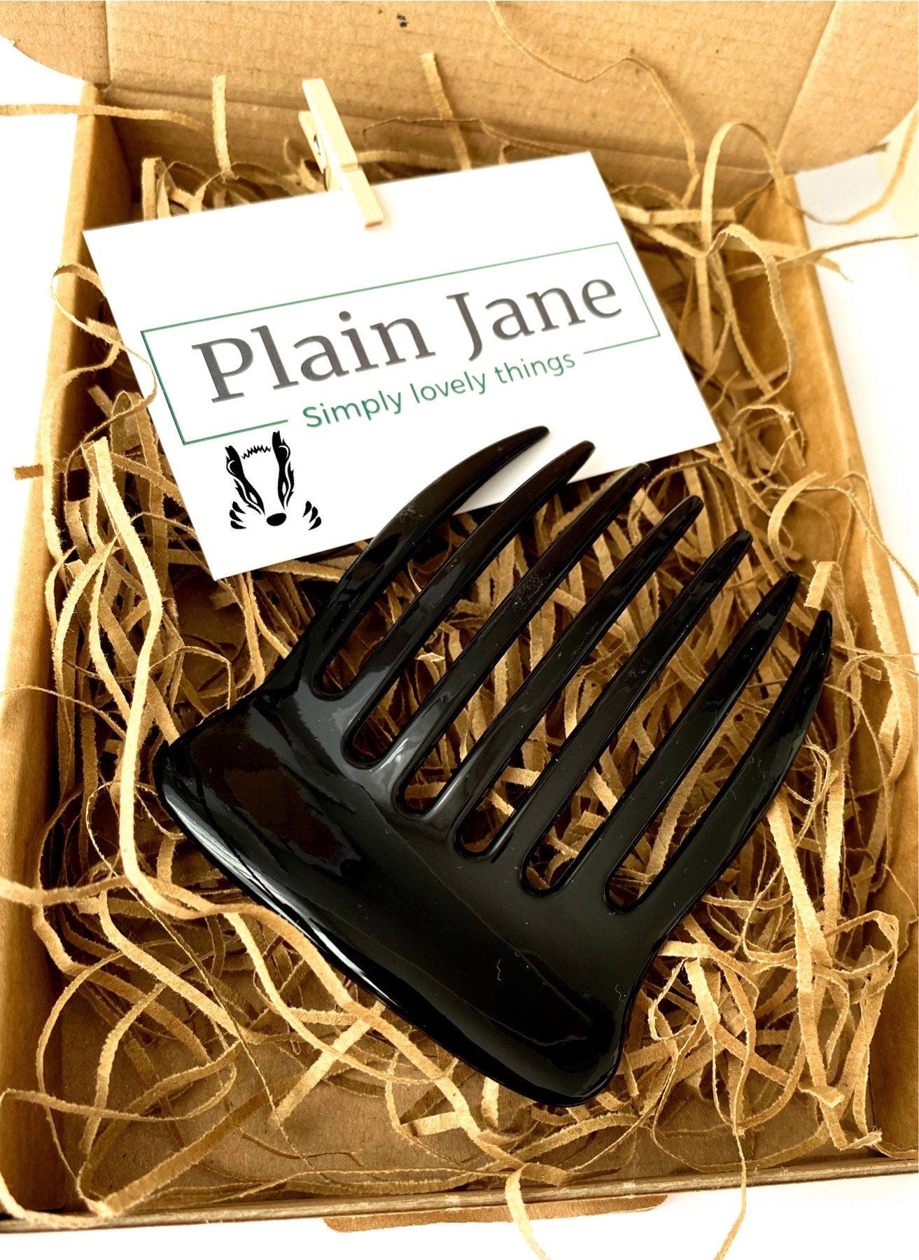 The Badger Comb by Plain Jane x1 - Acrylic Black Hair Comb - Oyster Hair Comb - Black French Hair Comb - Black Comb