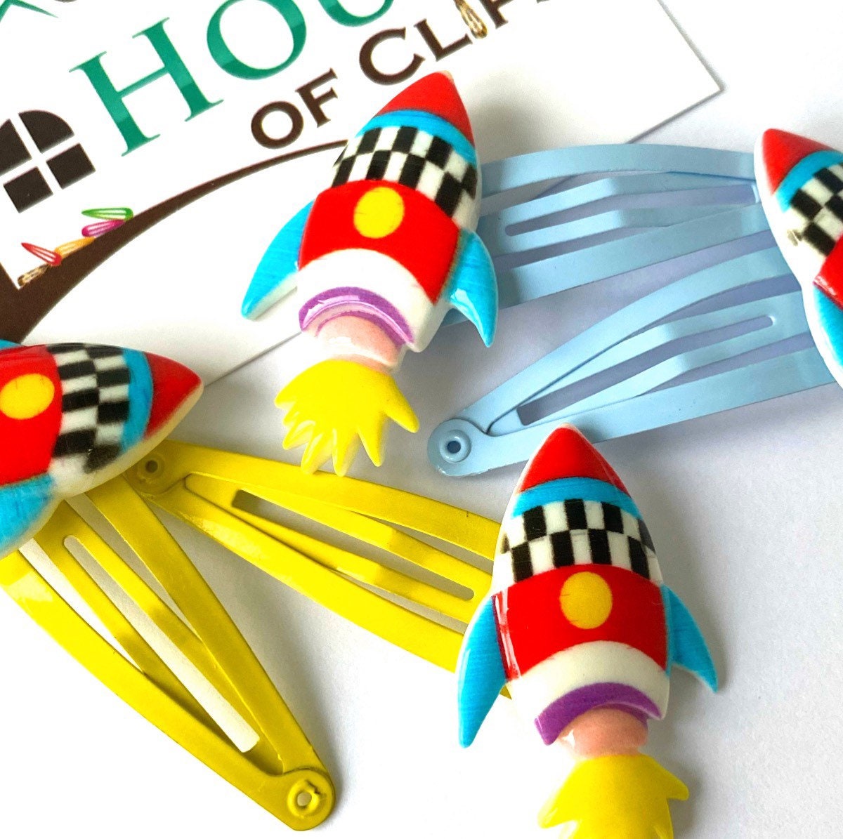 Rocket Hair Clips: Non-Slip Pigtail Barrettes - Set of 2