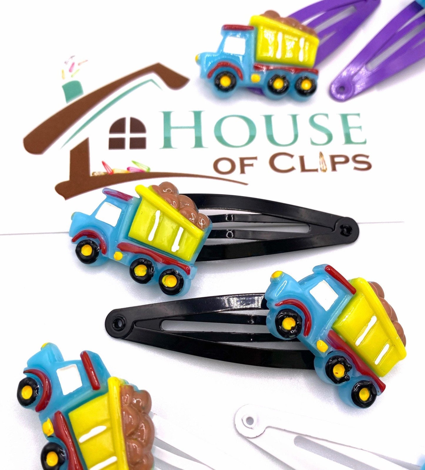 Dumper Truck Hair Clips: Construction Vehicle Hair Barrettes (x2)