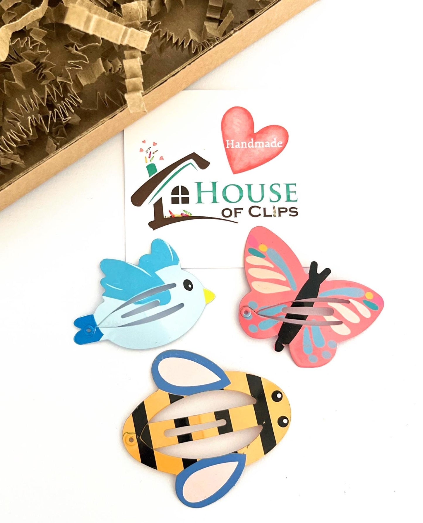 Spring Kids Snap Clips: Butterfly, Bee & Bird Barrettes - Set of 3