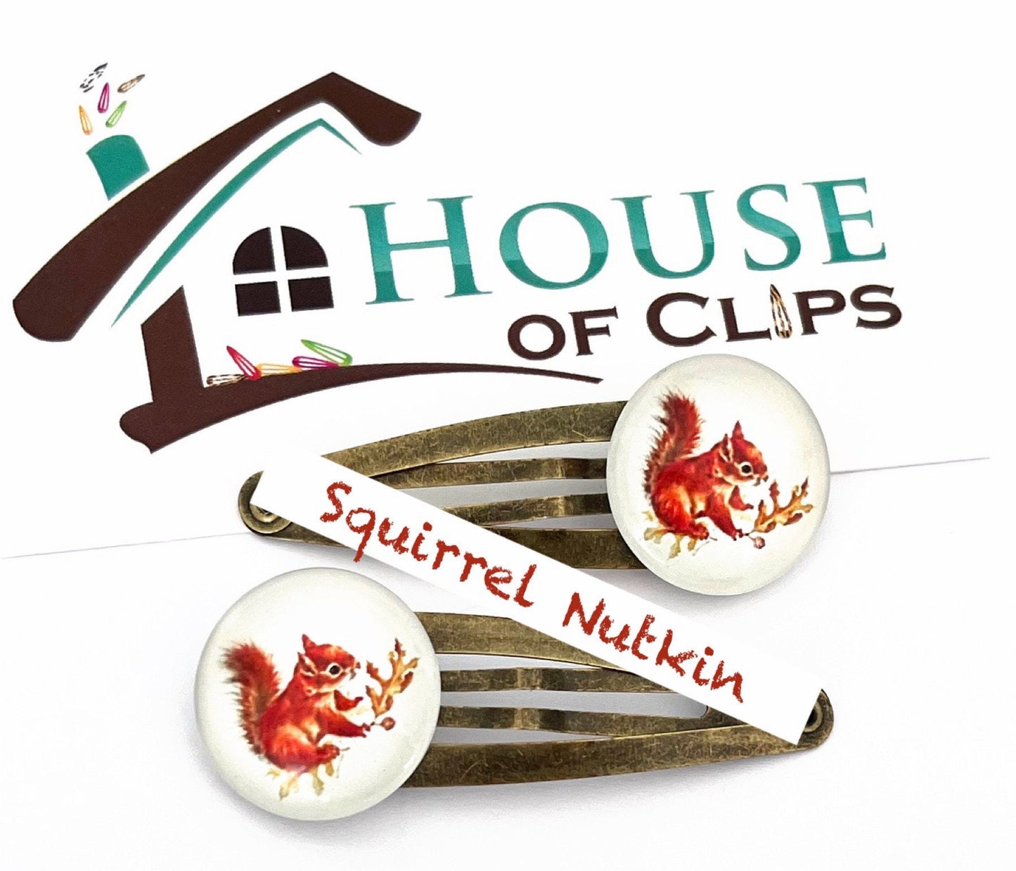 Vintage Squirrel Hair Clips: Red & Grey Squirrel Barrettes (Set of 2)
