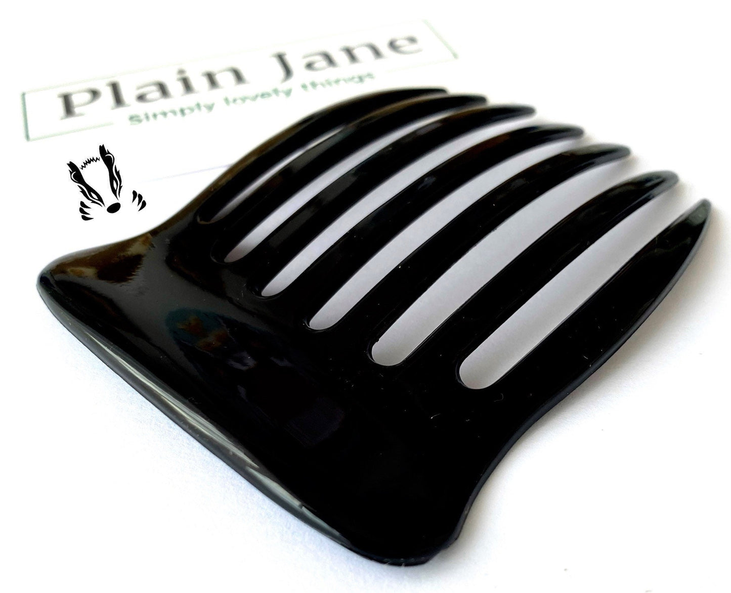 The Badger Comb by Plain Jane x1 - Acrylic Black Hair Comb - Oyster Hair Comb - Black French Hair Comb - Black Comb