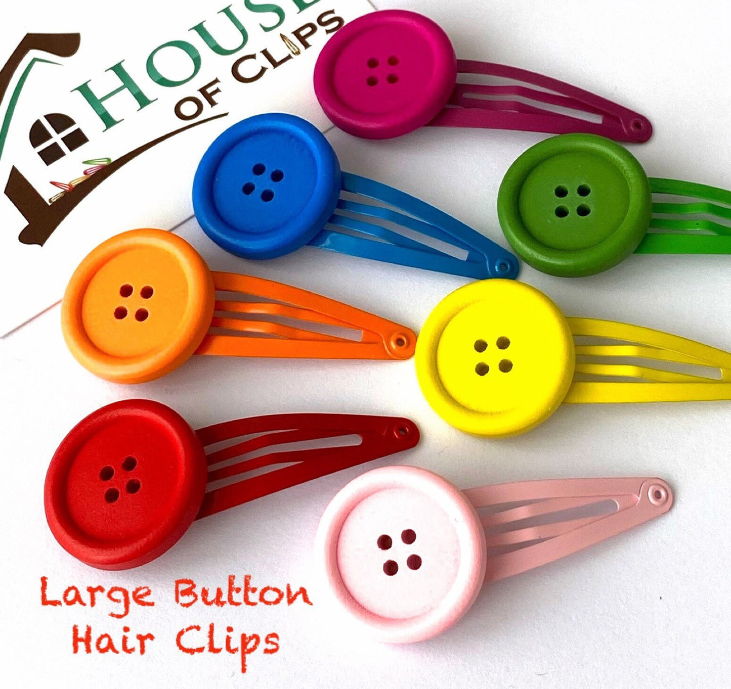 Large Rainbow Button Hair Clips x2 - Girls Hair Clips - Button Barrettes - YOU CHOOSE COLOUR - Blue hair clips - Hair Clips -You Choose