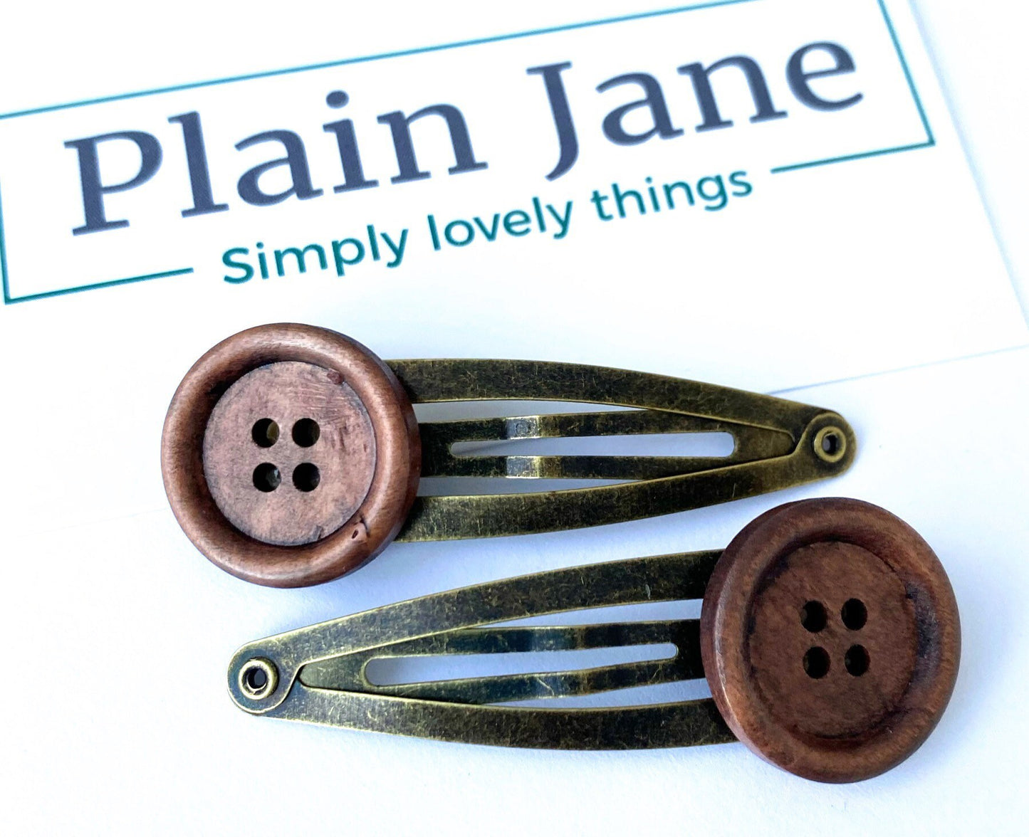 Grandad's Missing Button Hair Clips x2 / Button Hair Clips / Vintage Style Hair Clips / Hair Clips Ladies / Ladies Brown Snap Clips / Vintag