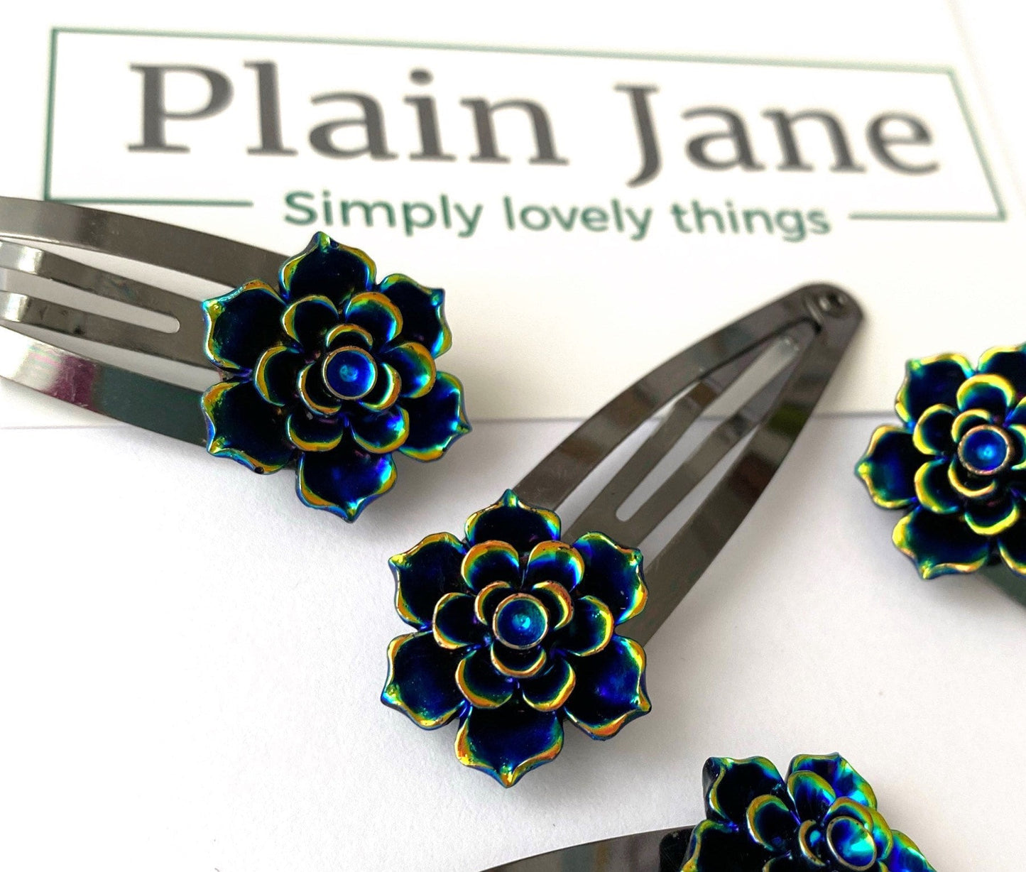 Black Baccara Rose Clip by Plain Jane x2 - Plain Jane Retro Black Hair Clip - Gothic Hair Clip - Goth Hair Clips