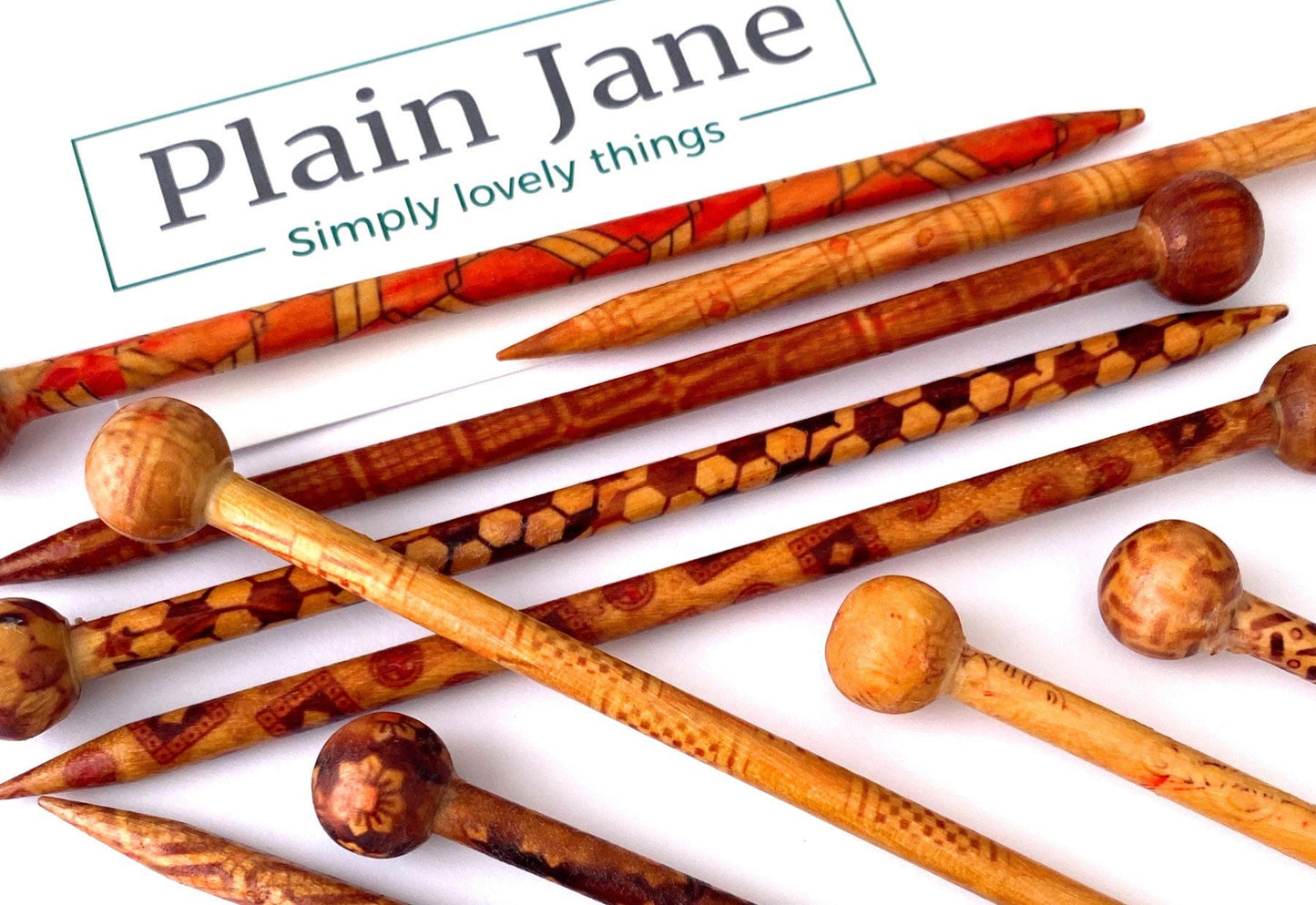 The Knitting Needle Hair Stick by Plain Jane - Natural Wooden Hair Stick - Wooden Bun Stick - Wooden Hair Stick with Ball End