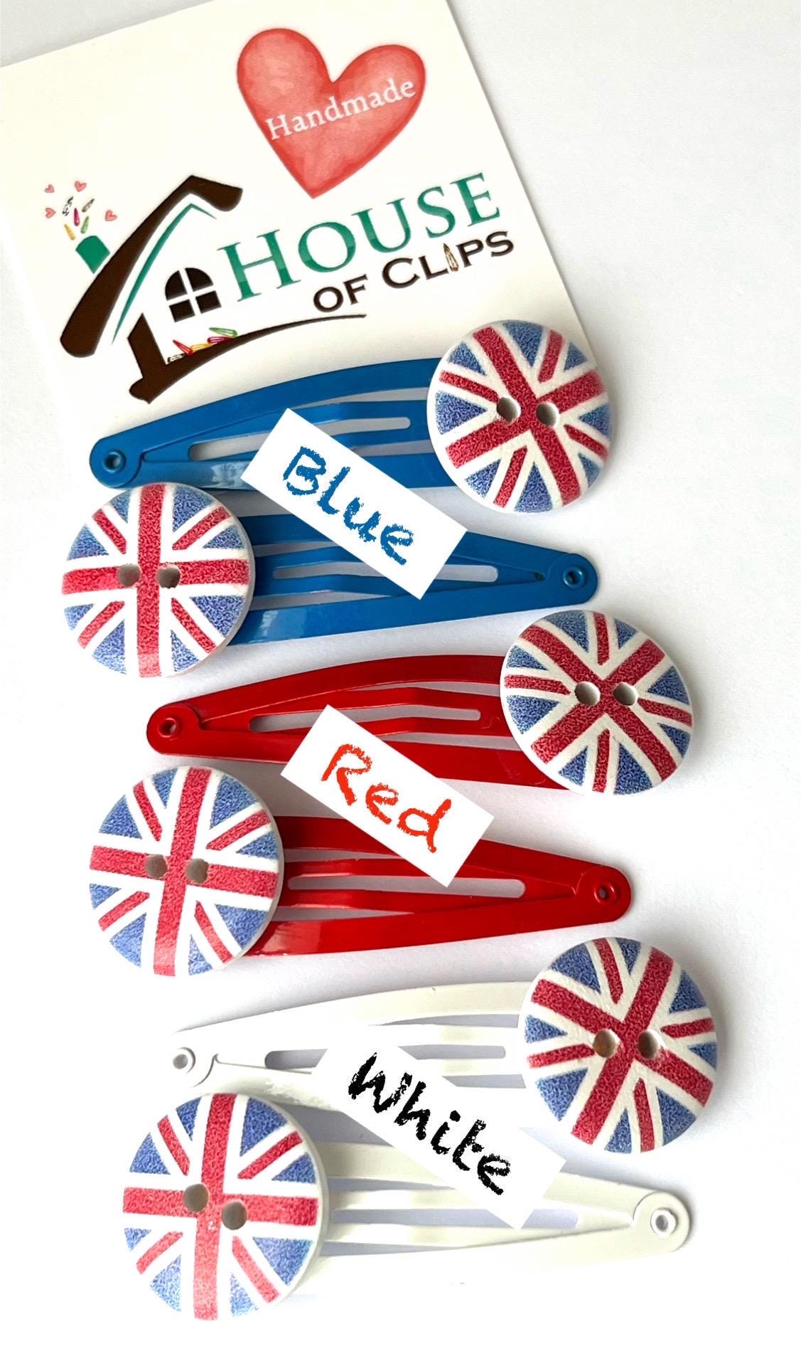 Union Jack Button Hair Clips: British Flag Hair Accessory