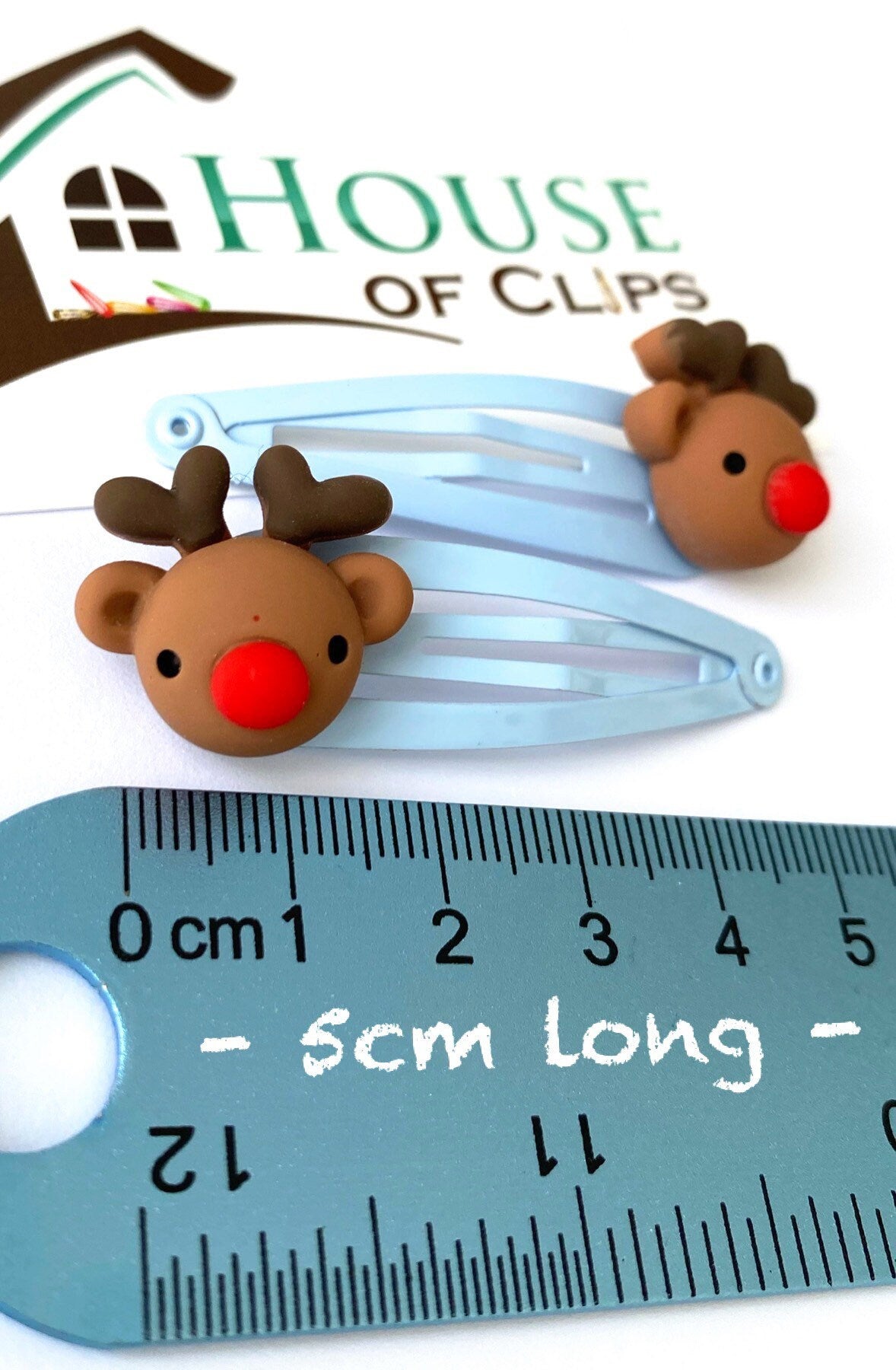 Rudolph Hair Clips: Christmas Reindeer Barrettes (Set of 2)