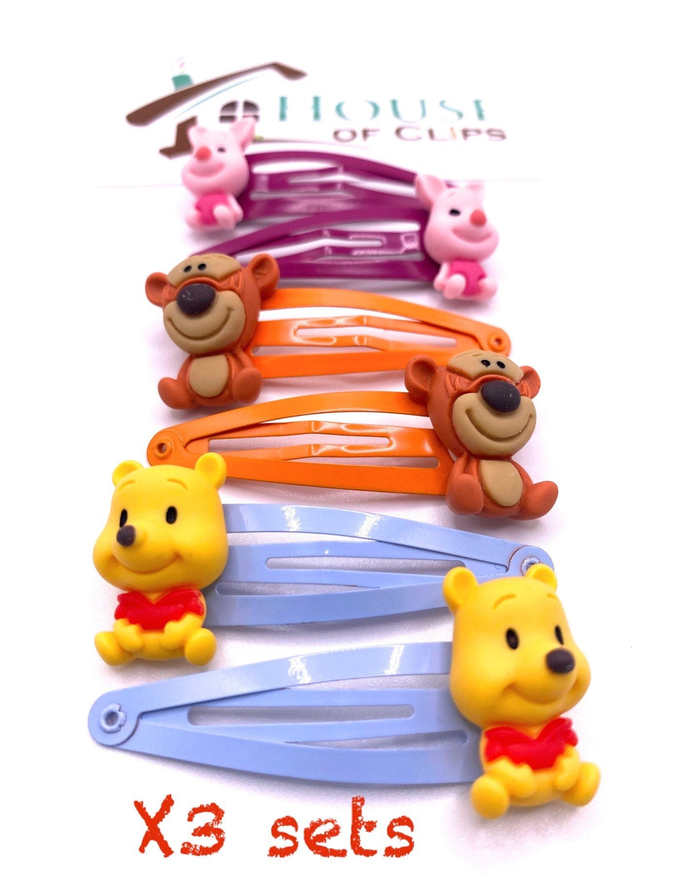 Gift Set Animal Babies x3 Sets - Piglet Hair Clips - Tigger Gift Set - Pooh Barrettes - Disney Snap Clips -