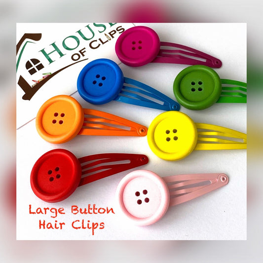 Large Rainbow Button Hair Clips x2 - Girls Hair Clips - Button Barrettes - YOU CHOOSE COLOUR - Blue hair clips - Hair Clips -You Choose