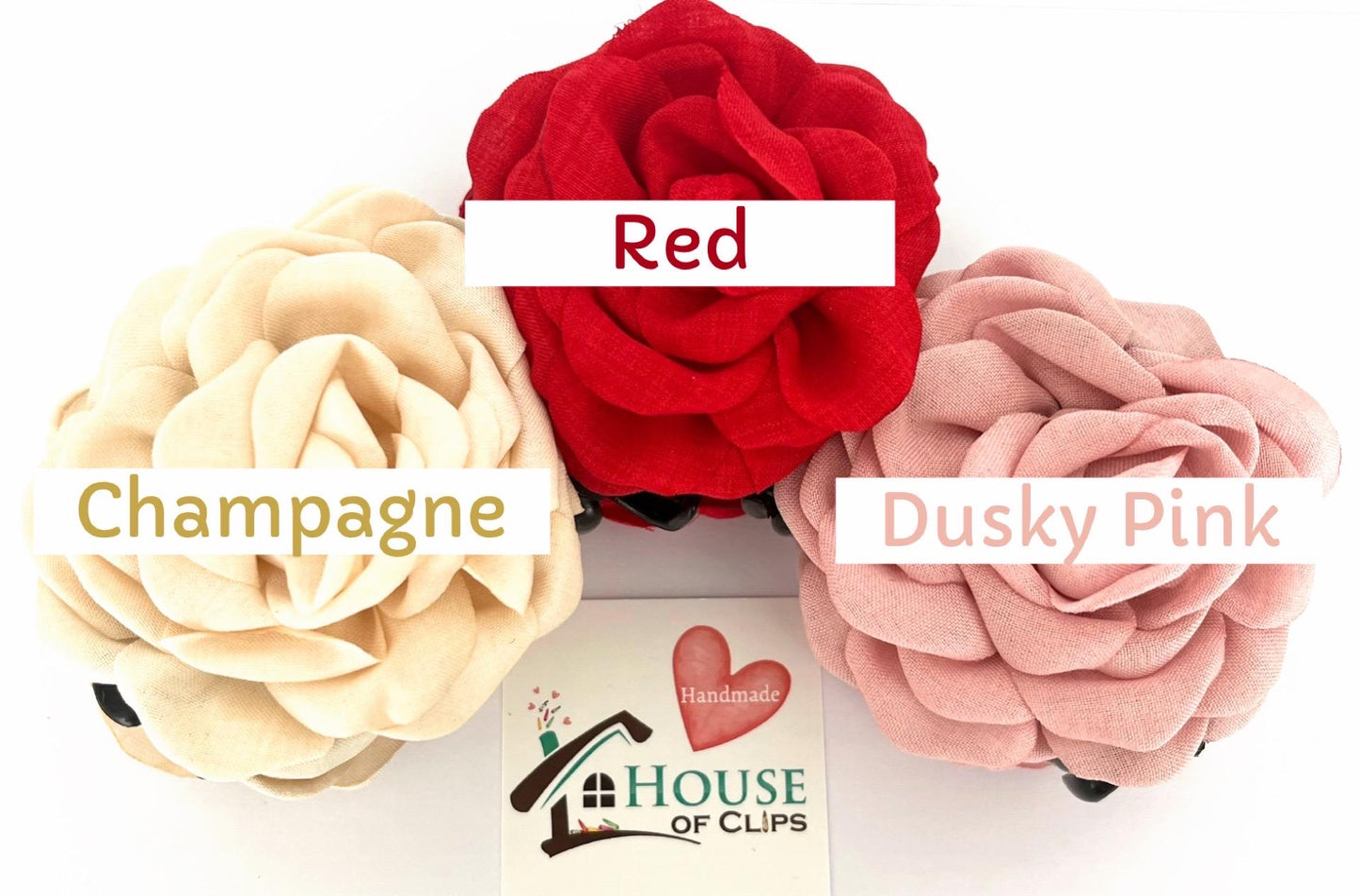 Handmade Fabric Rose Hair Clip: Champagne, Pink & Red