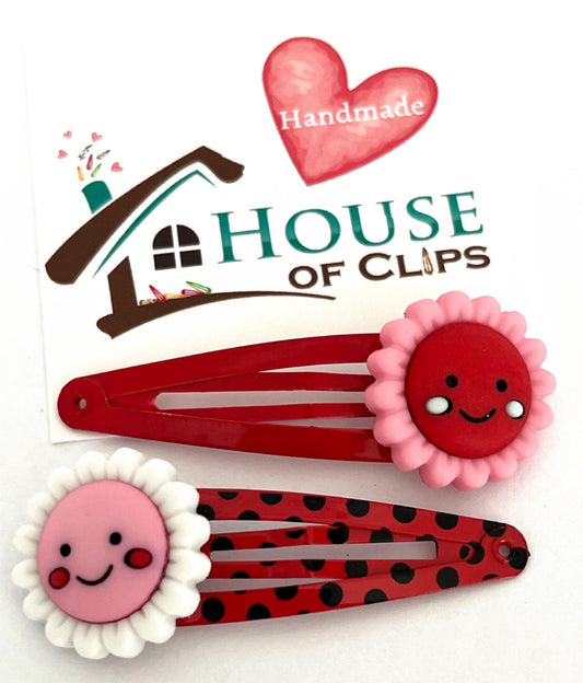 Red Flower Hair Clips x2, Cute Daisy Snap Clips, Girls Hair Accessories, Handmade Hair Slides, Toddler Clips, Gift for Her
