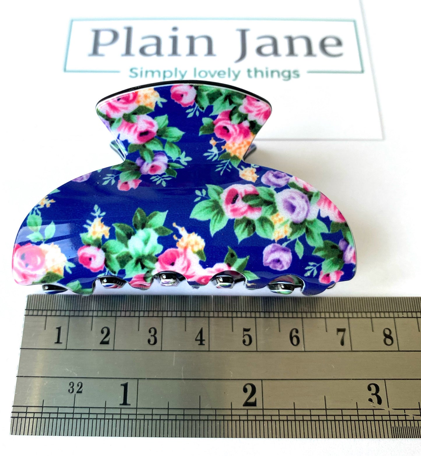 Button Rose Hair Claw: Floral Print Resin Hair Clip (7cm)