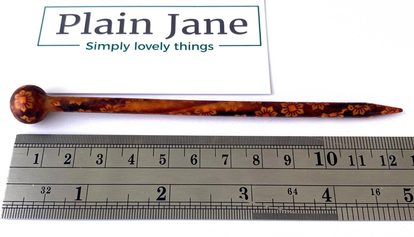 The Knitting Needle Hair Stick by Plain Jane - Natural Wooden Hair Stick - Wooden Bun Stick - Wooden Hair Stick with Ball End