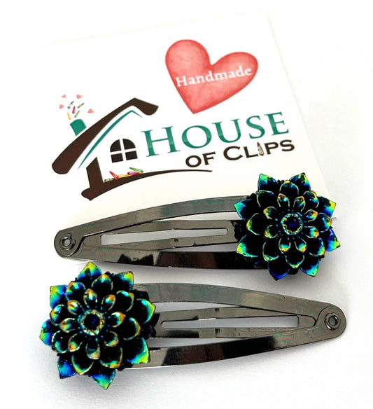 Black Baccara Rose Clip by Plain Jane x2 - Plain Jane Retro Black Hair Clip - Gothic Hair Clip - Goth Hair Clips