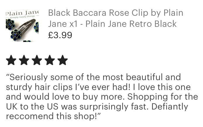 Black Baccara Rose Clip by Plain Jane x2 - Plain Jane Retro Black Hair Clip - Gothic Hair Clip - Goth Hair Clips