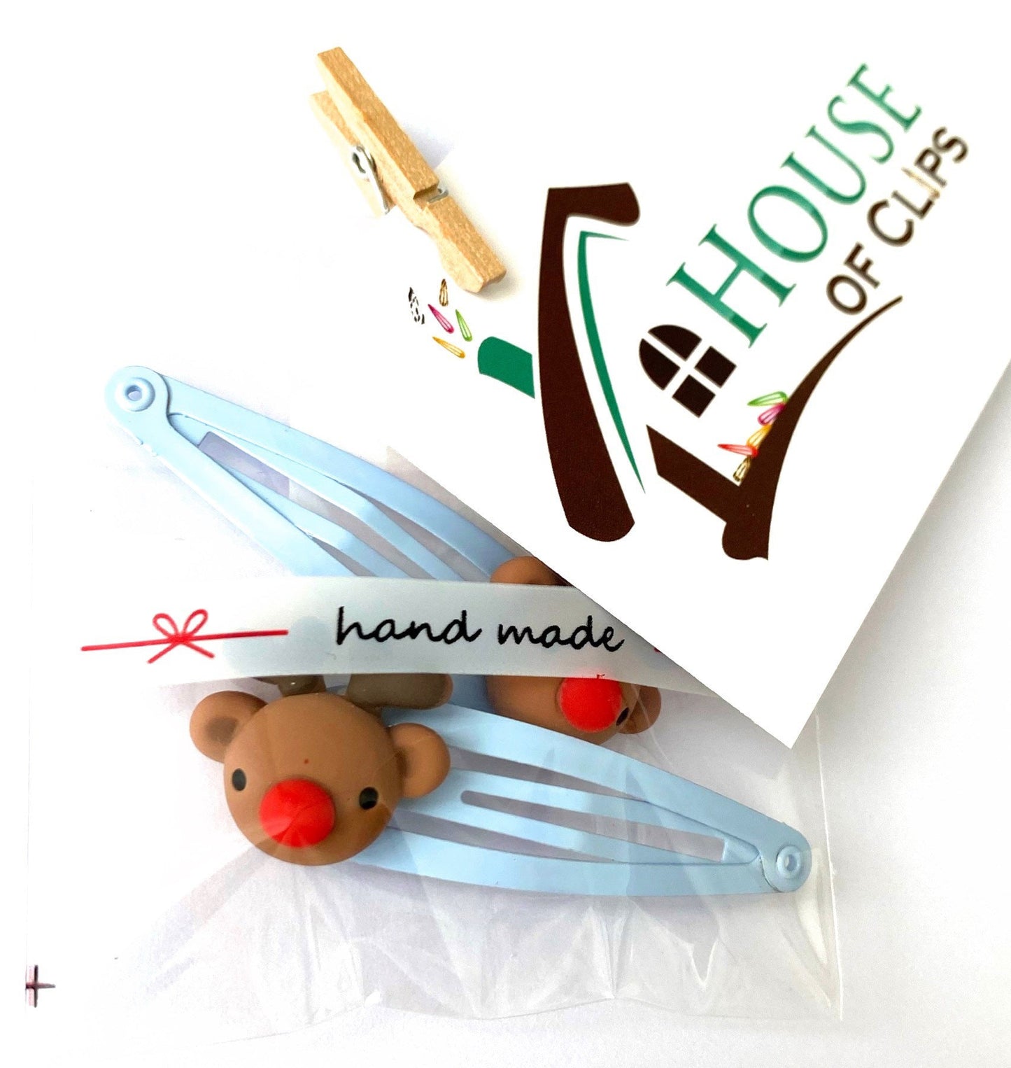 Rudolph Hair Clips: Christmas Reindeer Barrettes (Set of 2)