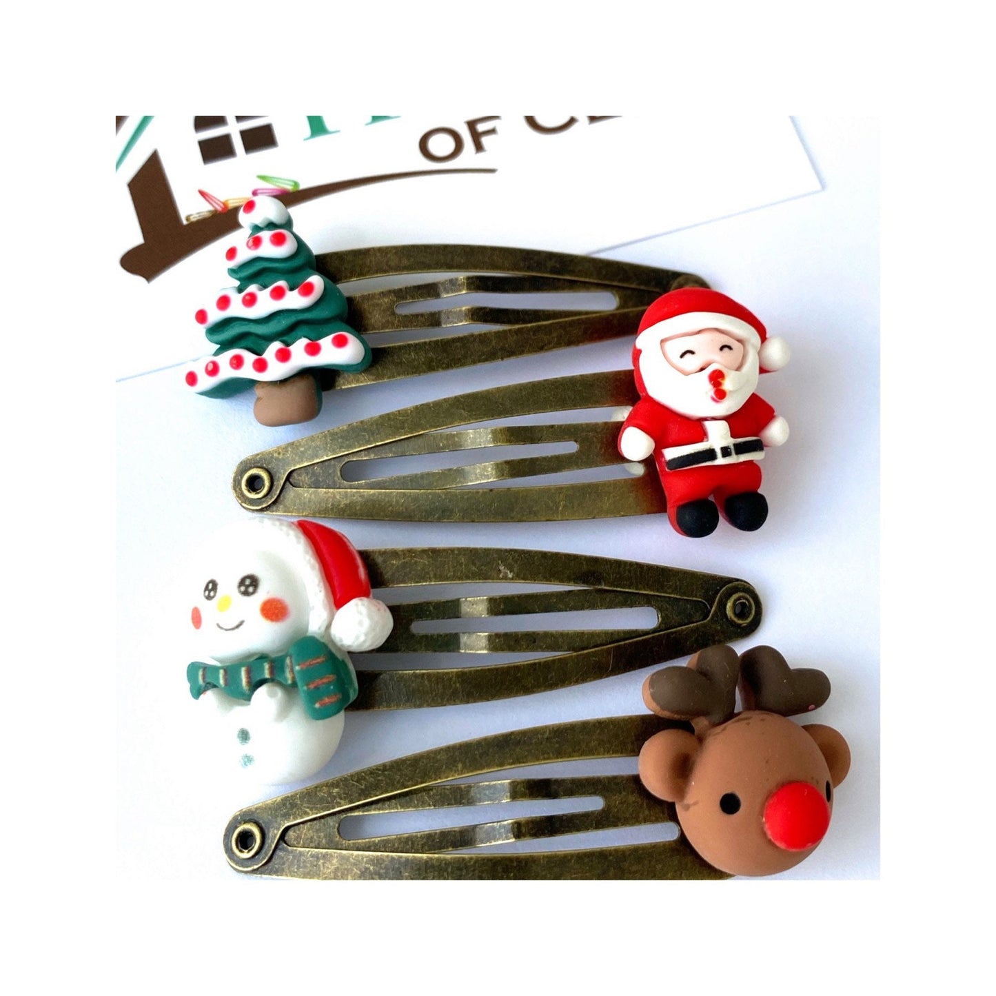 Vintage Christmas Hair Clip Set x4 - Antique Gold Christmas Barrettes - Xmas Hair Slides - Xmas Stocking Gift Idea - Stocking Fillers -