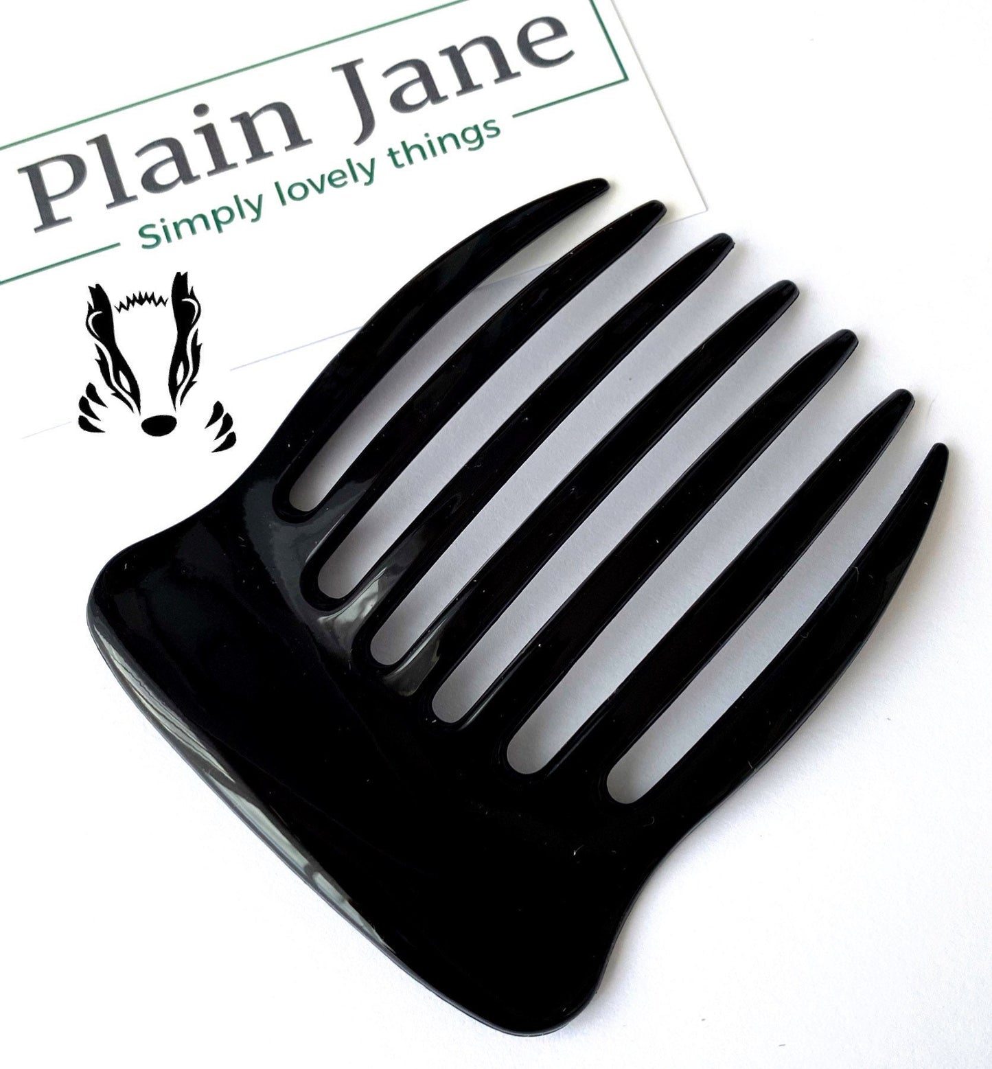 The Badger Comb by Plain Jane x1 - Acrylic Black Hair Comb - Oyster Hair Comb - Black French Hair Comb - Black Comb