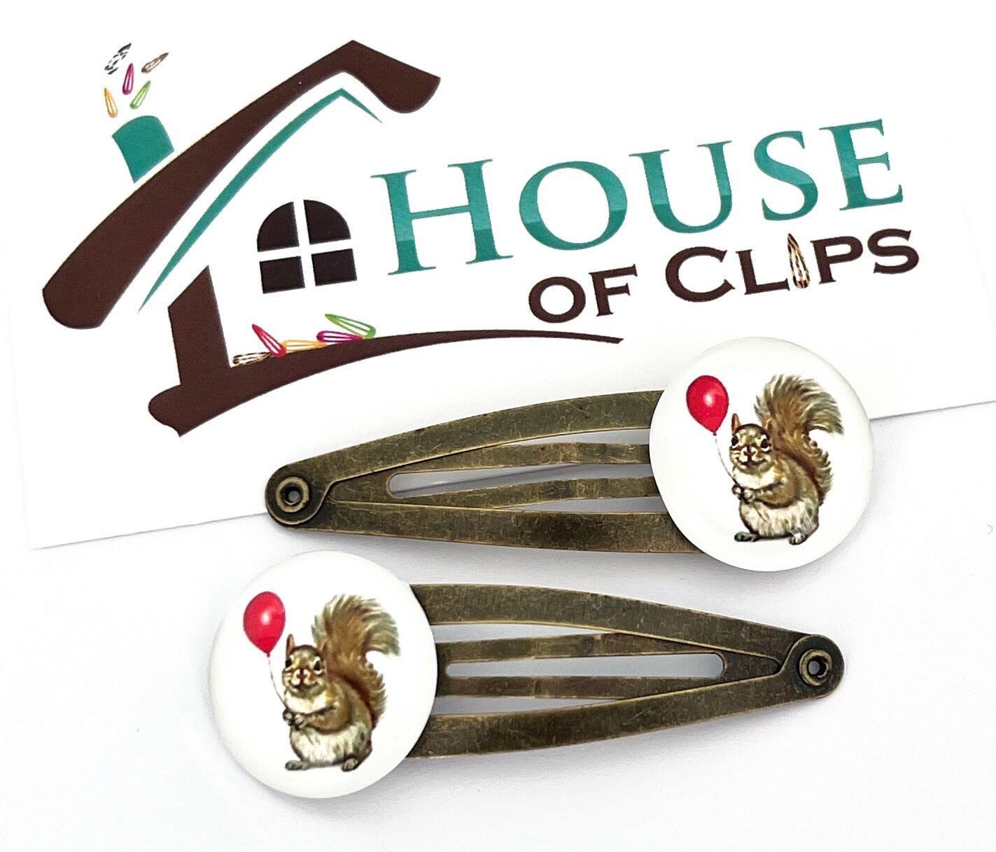 Vintage Squirrel Hair Clips: Red & Grey Squirrel Barrettes (Set of 2)