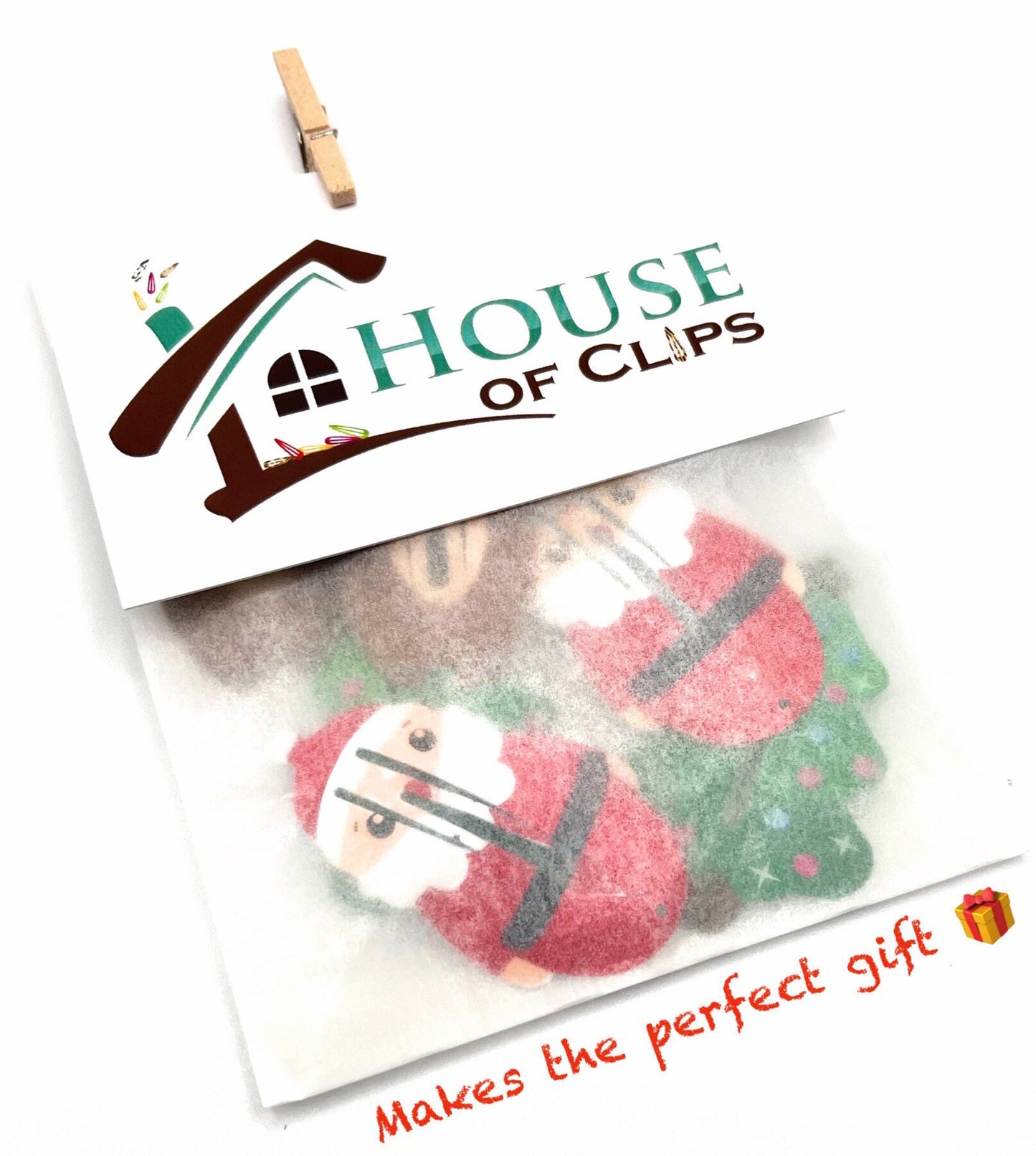 Santa Hair Clip Set x3 - Christmas Hair Clip Gift Set - Father Christmas Gift Under 10 - Kids Xmas Gift Stocking - Christmas Barrette Set