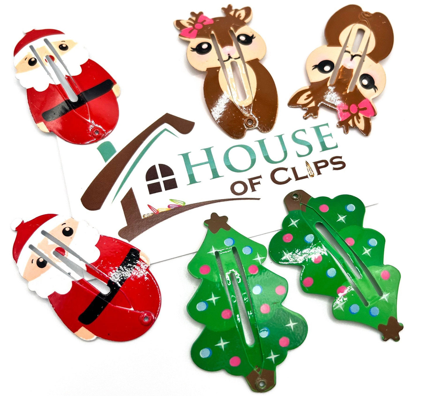 Santa Hair Clip Set x3 - Christmas Hair Clip Gift Set - Father Christmas Gift Under 10 - Kids Xmas Gift Stocking - Christmas Barrette Set