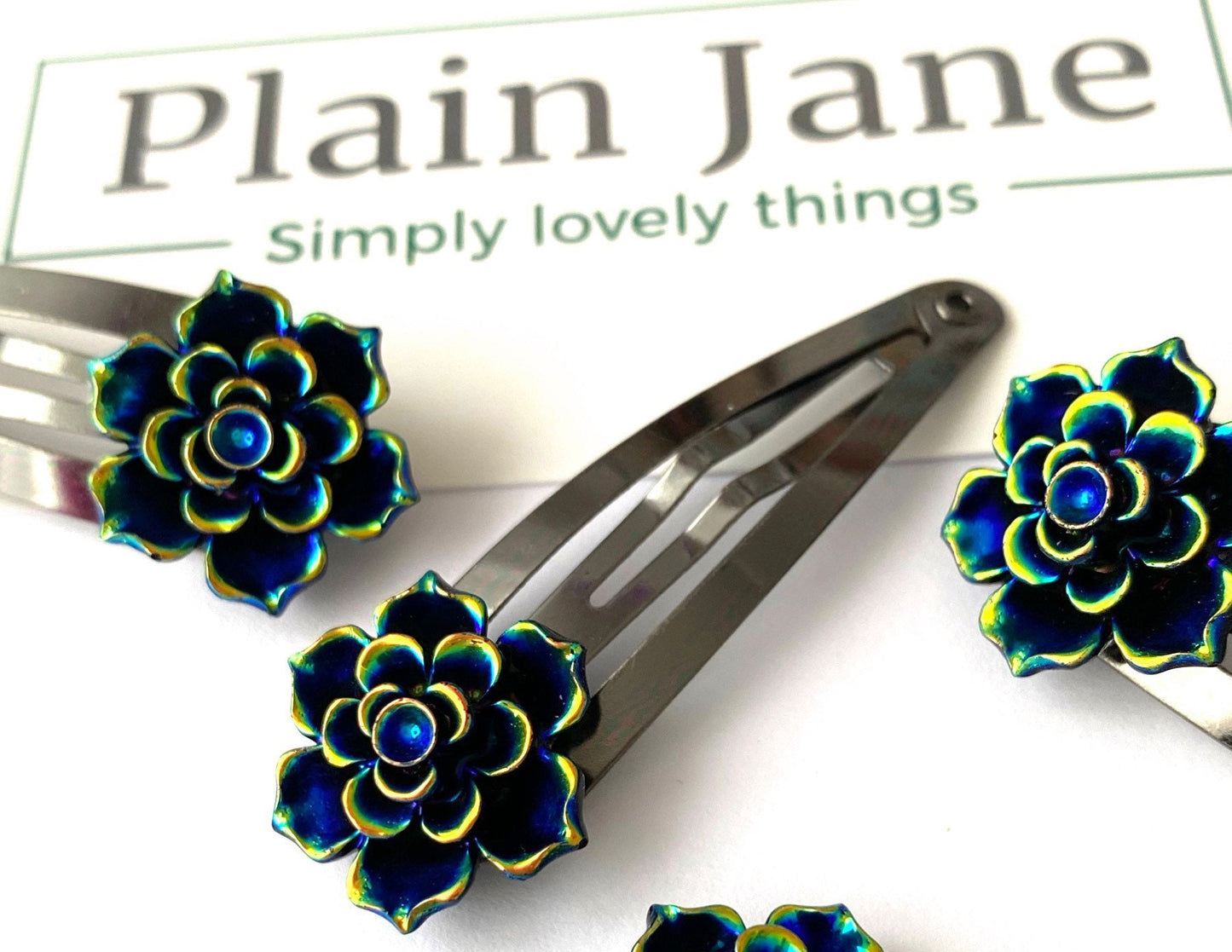 Black Baccara Rose Clip by Plain Jane x2 - Plain Jane Retro Black Hair Clip - Gothic Hair Clip - Goth Hair Clips
