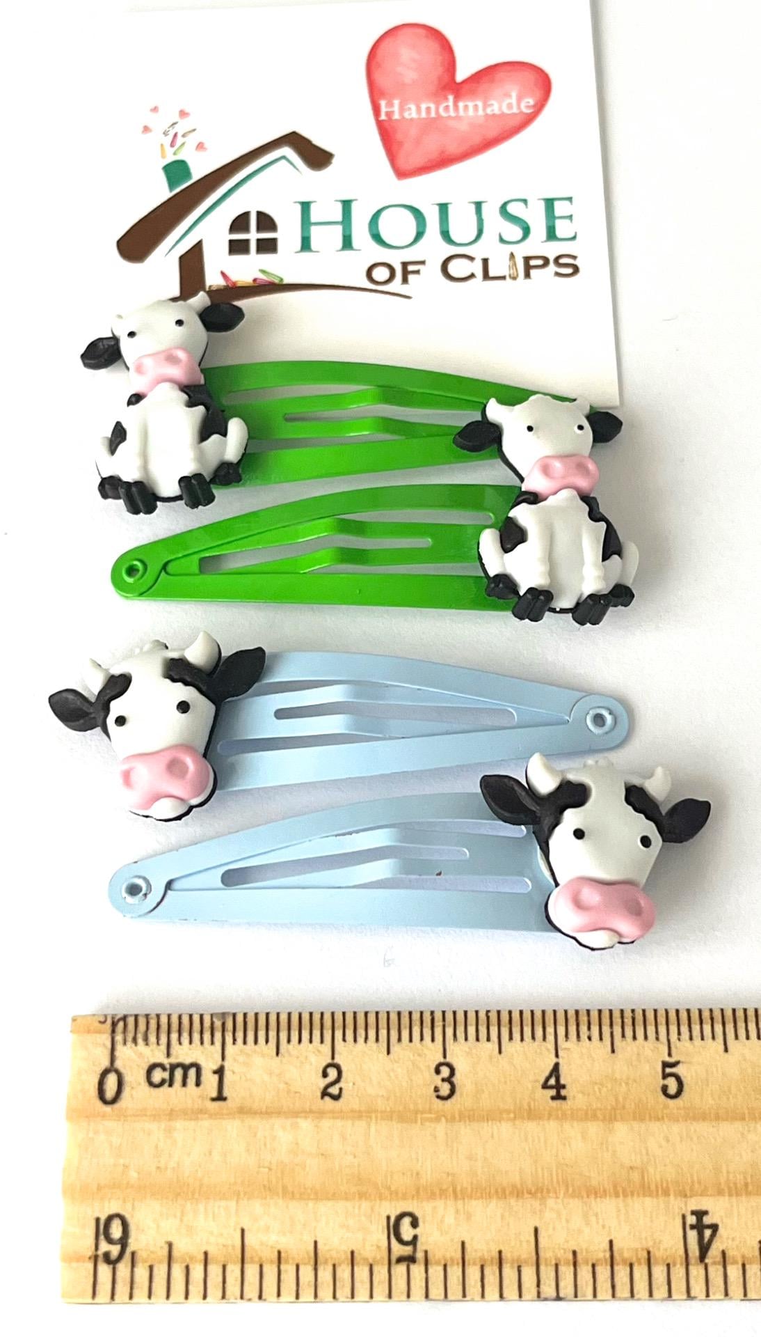 Moo Cow Hair Clips x2 - Fun Hair Clips - Cow Barrettes- Non Slip Hair Clips - Farmyard Hair Clips - Cow Gift - Animal Snap Clips - Cow Clips