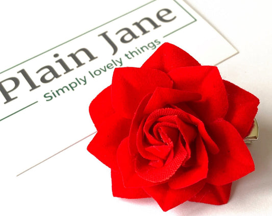 The Plain Jane Eternal Rose Clamp - Plain Jane Rose Crocodile Clip - Rose Hair Clip - Red Nylon Rose Hair Clamp - Floral Hair Clip
