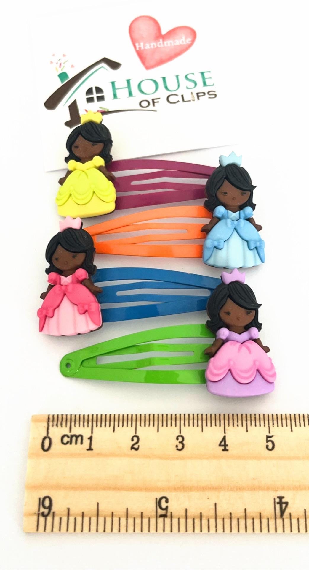 Princess Hair Clip Set: Handmade Party Girl Barrettes, black princess clips, afro-carribean princess, afro hair