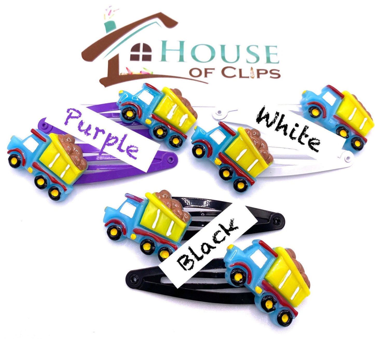 Dumper Truck Hair Clips: Construction Vehicle Hair Barrettes (x2)