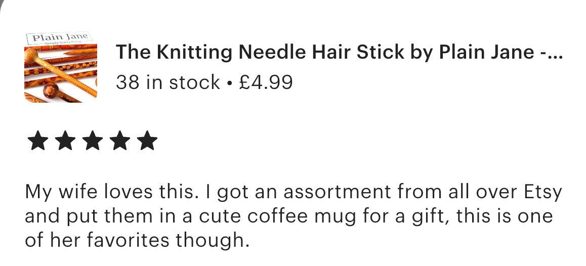 The Knitting Needle Hair Stick by Plain Jane - Natural Wooden Hair Stick - Wooden Bun Stick - Wooden Hair Stick with Ball End