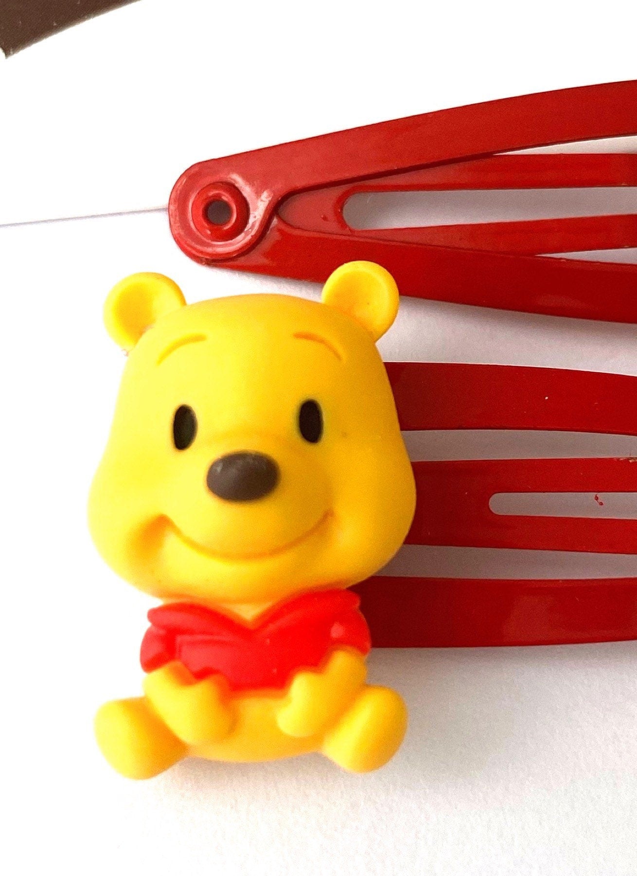 Pooh Bear Hair Clips: Baby Girl Red Snap Barrettes (Set of 2)