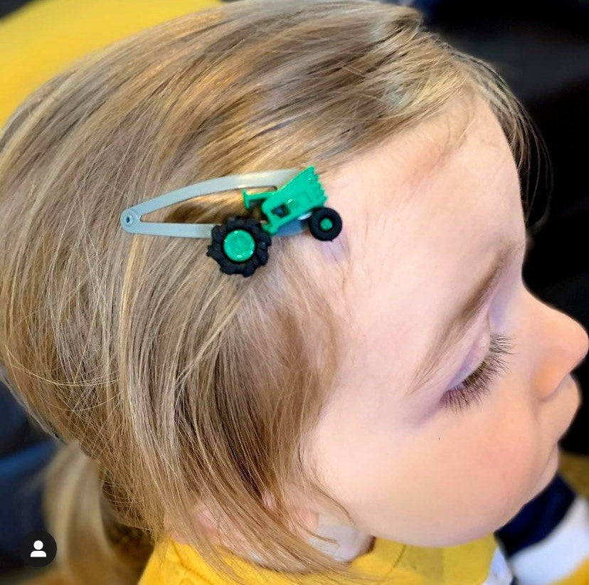 Boys Tractor Hair Clips x2, Gender Neutral Kids Gift, Kids Party Gift, Hair Clips For Boys, Gift For Farmer Boys, Boys Barrettes, Boys Hair