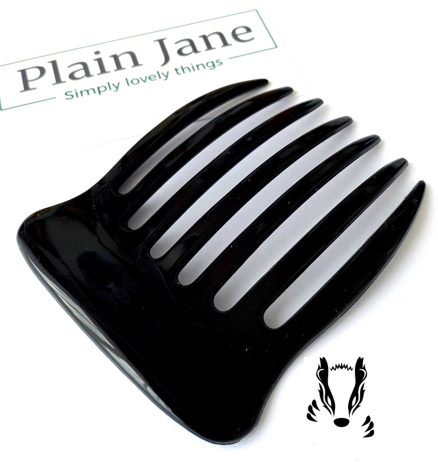 The Badger Comb by Plain Jane x1 - Acrylic Black Hair Comb - Oyster Hair Comb - Black French Hair Comb - Black Comb