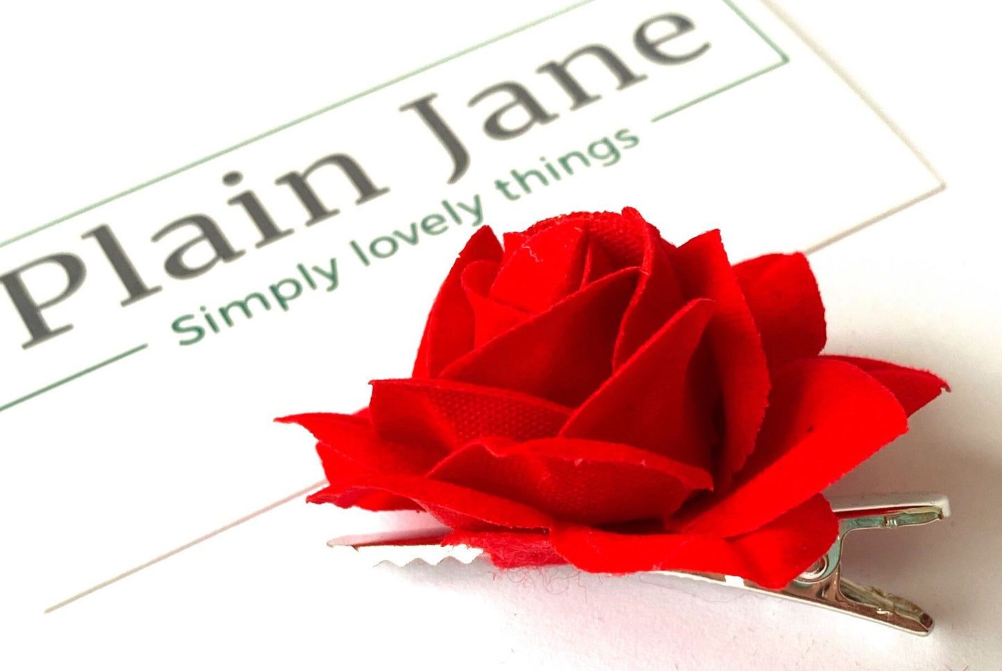 The Plain Jane Eternal Rose Clamp - Plain Jane Rose Crocodile Clip - Rose Hair Clip - Red Nylon Rose Hair Clamp - Floral Hair Clip